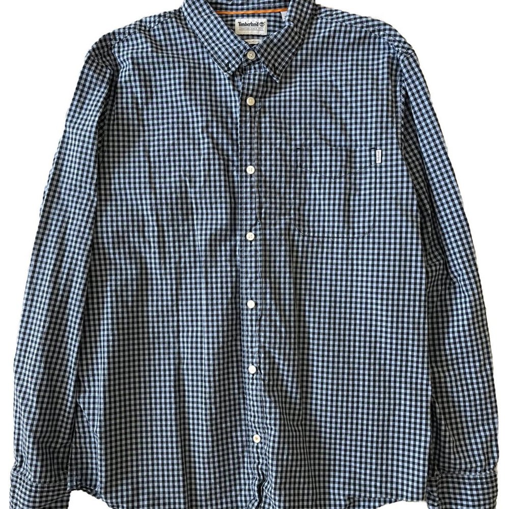 Timberland Button Up Shirt Men's XL Blue Plaid Long Sleeves